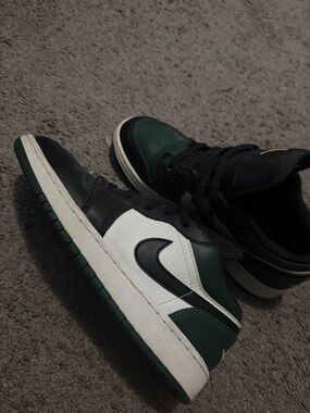 Kids Low-Top Leather Jordan 1 in Black, White & Dark Green